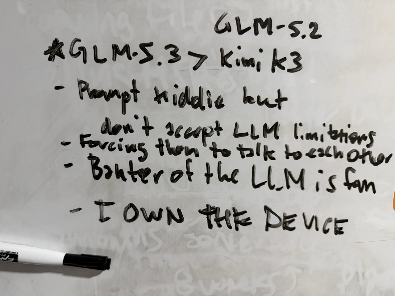 Whiteboard with handwritten notes